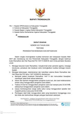 SE BUPATI TRENGGALEK Di BULAN SUCI RAMADHAN 1447 H